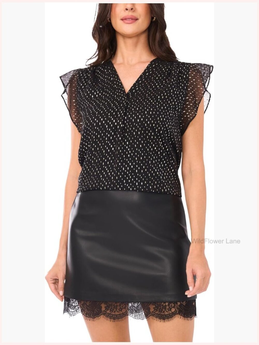 V-Neck Ruffle Sleeve Blouse Short Sleeve Polyester Top